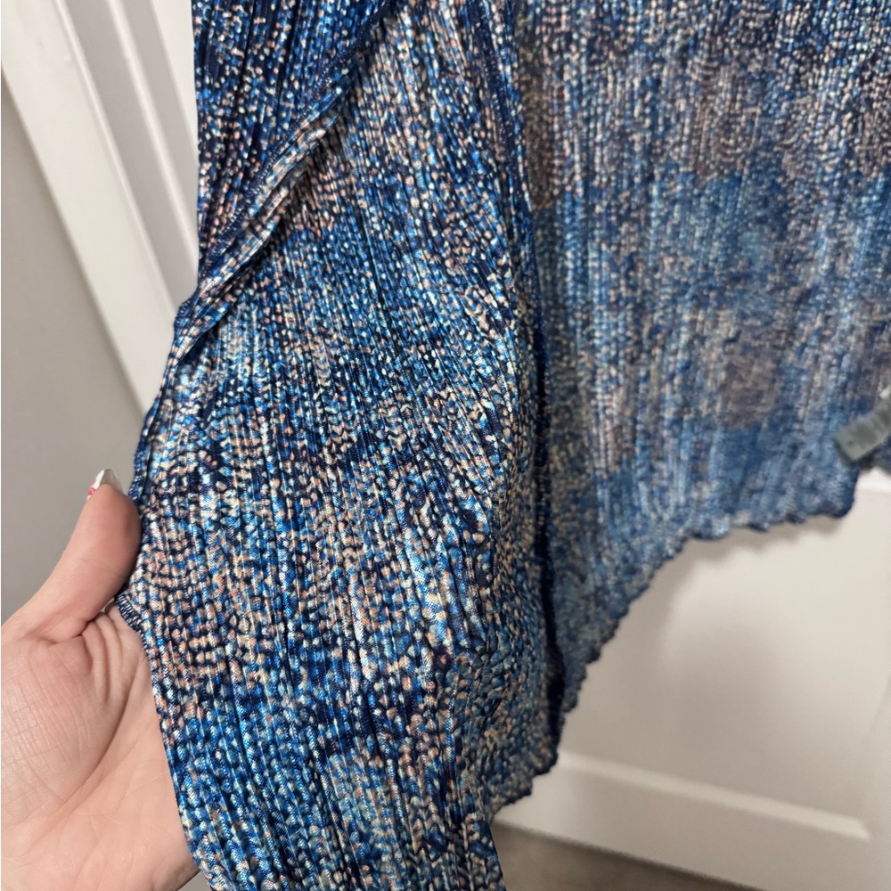 Blue Patterned Open Front Cardigan - image 2